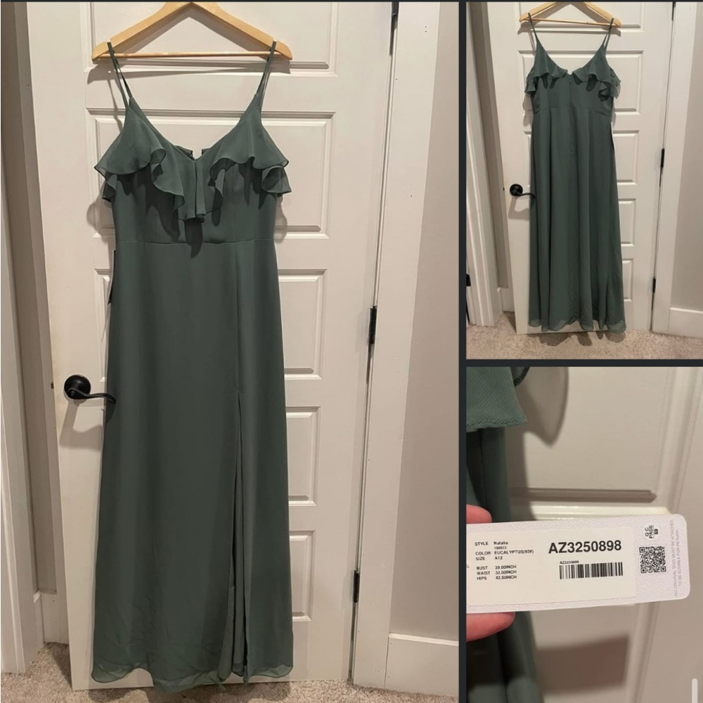 Azazie eucalyptus Green Ruffle Maxi Dress